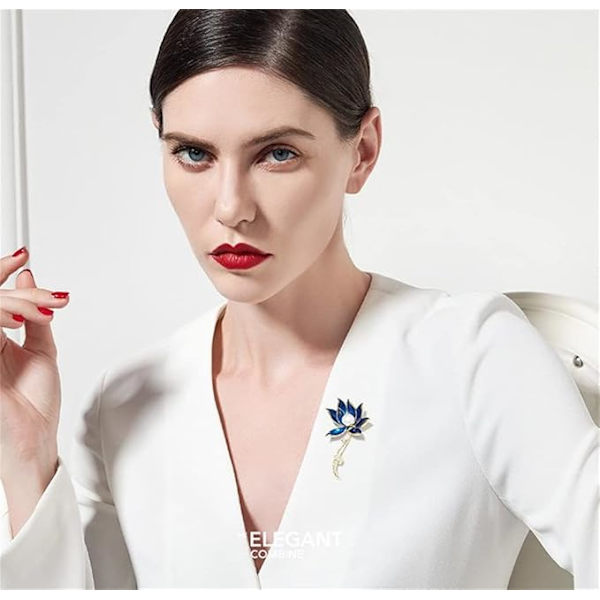 Blå Lotus Blomma Brosch Pin Dam Broscher Brosch Pärla Blomma Brosch Strass Brosch Pin Elegant Bröllop Bukett Kläder