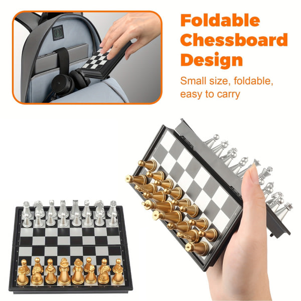 Deluxe 2-in-1 shakki ja shakki - magneettinen taittuva shakkilauta