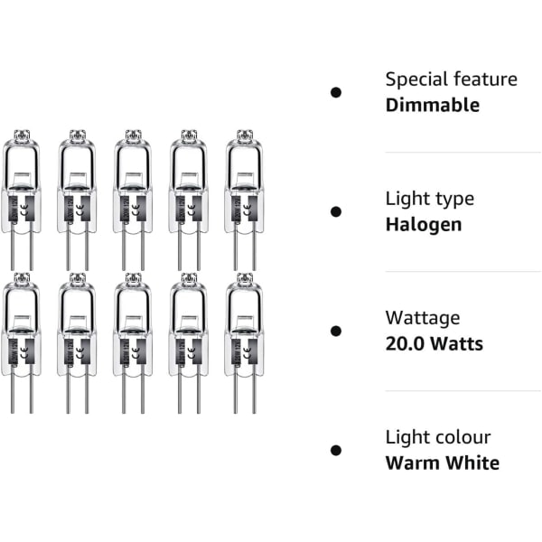 G4 halogenpærer 20W 12V - Varm hvid - 10 stk. 20W 10stk 20W 10pcs