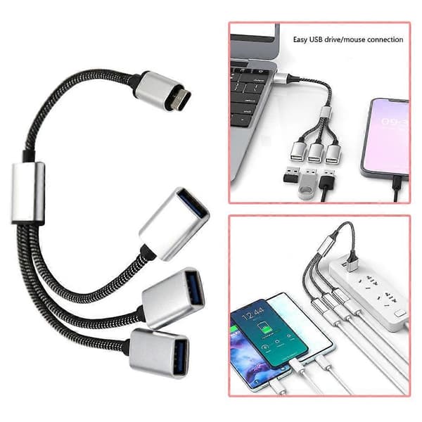 USB C - USB OTG -sovitin, Type C OTG -kaapeli, USB C -uros - 2/3 USB 2.0 -naaras One for two