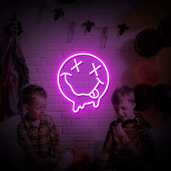 Smiley Face Neon-skylt med smält leende - Smält leende Neon-skyltar LED-skylt för väggdekoration Dimbar Neon Smiley Face Ljusskyltar för sovrum, barnrum, fest, rosa W