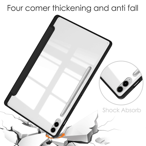 Transparent Fodral för Samsung Galaxy Tab S9 FE Plus, Pennfack Tablet Tri-fold Ställskydd Black