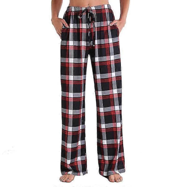 Dame Pyjamasbukser Stretch Lounge Bukser Plaid Pyjamasunderdele 2XL Brown
