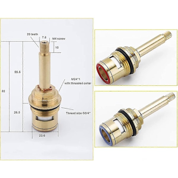 2 stk. Messing Keramiske Kranventiler Erstatningskassetter (rød+blå)