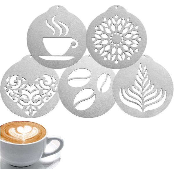 Kaffeschabloner i rostfritt stål- Kaffedekorationsstencil Barista Cappuccino Arts Mallar Kaffegirlandformar Tårta