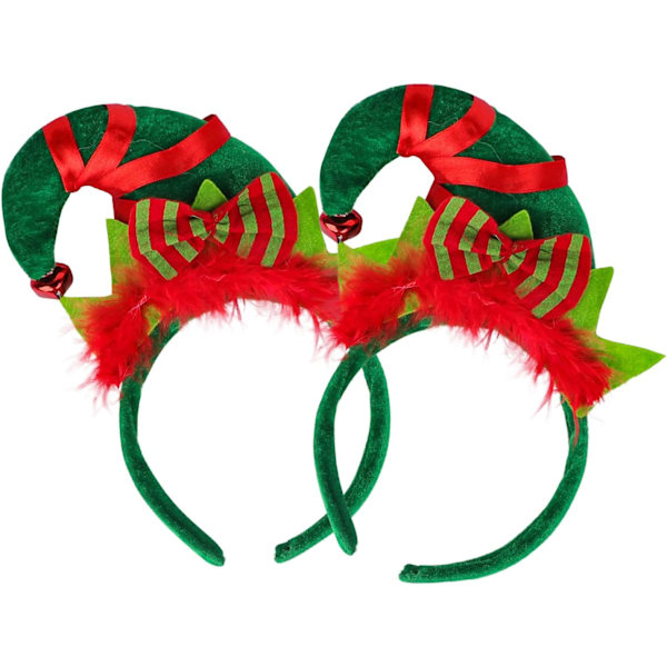 2 st jultomtehatt pannband spetsig hatt hårbåge med fjäder rosett söt julhatt hårband jul utklädningsdräkt No Ears