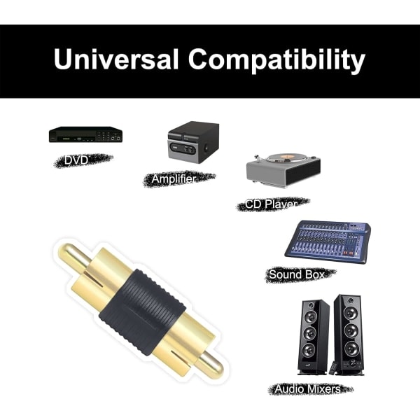 RCA han til han-adapter, RCA-lydkabelekstensionskonnektor, 5-pak forgyldt dobbelt han-konnektor