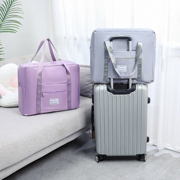 1 stor sammenleggbar koffert ventepose reise lysegrå Light gray