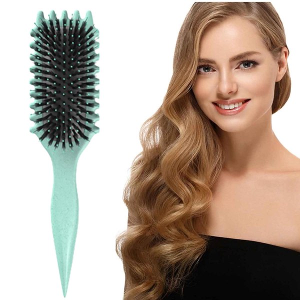 Bounce Curl Brush, 2024 NEW Bounce Curl Defining Brush, Boar Bristle Hair Brush Detangling Styling Brush, Bounce Curl Define Styling Brush green