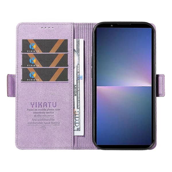 För Sony Xperia 5 V Läder Telefonfodral Vikbart Ställ Plånboksfodral Purple