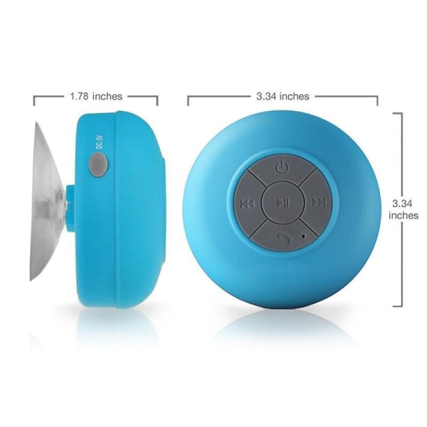 Betterlifefg-Mini trådløs Bluetooth-høyttaler Håndfri Vanntett Bilbad Kontor Strand Stereo Subwoofer Musikkhøyttaler med sug, blå