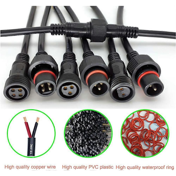 Vanntett kontakt, hann-hunn plugg LED-kontakt, med 2-polet 2-polet vanntett IP65-kontakt, med 16AWG 20CM forlengelseskabel, for LED-lysstripe