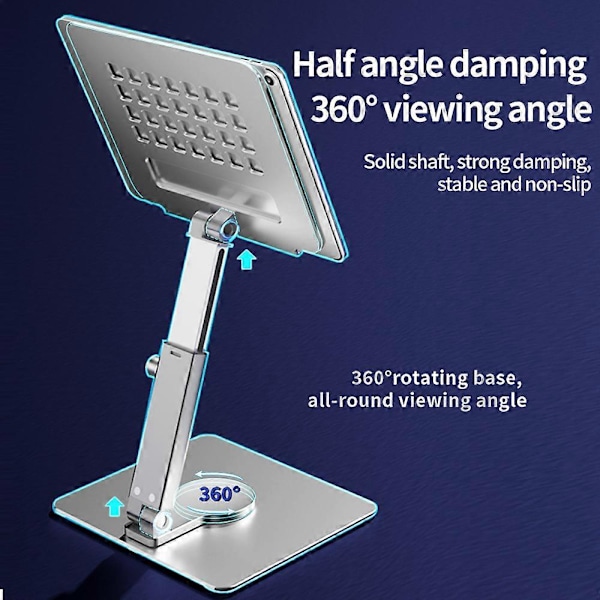 Tablet Stativ Bordstander 360 Rotation Multi-Vinkel Højden Justerbar Foldbar Holder Dock Til Xiaomi iPad Tablet Laptop silver