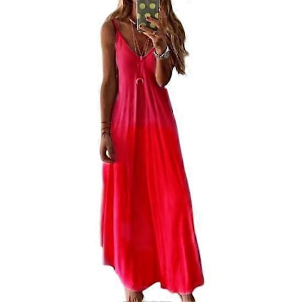 Sommarklänning V-ringad Spaghettiband Gradient Färg Rygglös Ärmlös Vardaglig Lös A-linje Dam Klänning Kvinnokläder red 2XL