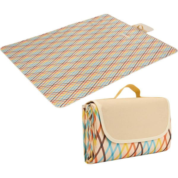 Vandtæt picnictæppe - Ekstra stort 200×195cm strandtæppe med bærehåndtag - Sandfrit vaskbart og foldbart strandunderlag