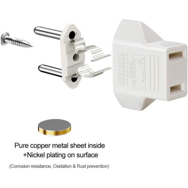 US til EU-adapter, [6-pakning] 2-pin CN Kina US-Amerika til 2-pin EU