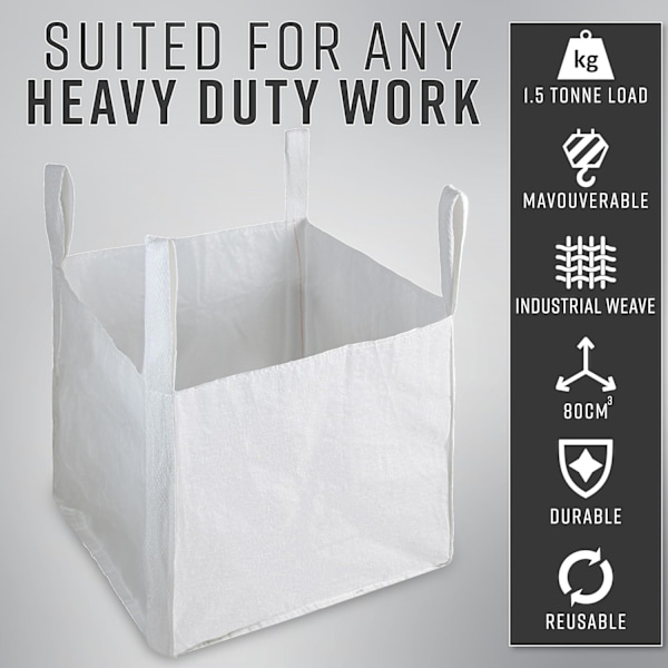Trädgårdsavfallspåsar 500L Extra starka återanvändbara industriella tygpåsar med handtag, 1 eller 1,5 ton, vita, 80 x 80 x 80 cm