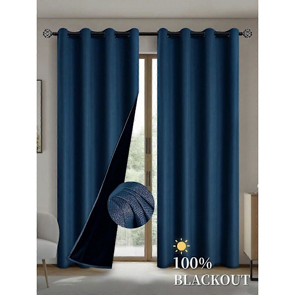 1 kpl Pimennysverhot pinnoitetulla eristävällä vuorella, verhot olohuoneeseen, makuuhuoneeseen, keittiöön, kodin sisustukseen, huoneen koristeluun navy blue 132X274CM 1PCS&Grommet Top