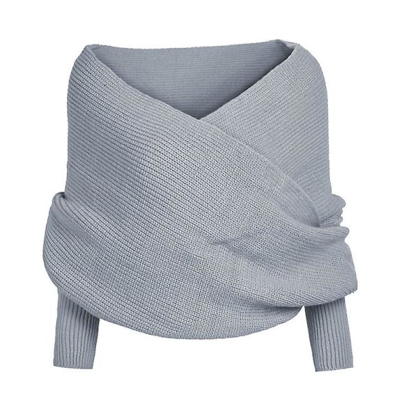 Stickad Vinter Håll Varmt Elegant För Fest Kvinnor Solid Halsduk Ärm Crochet Stickad Lång Mjuk Wraps Sjal Ny Gray
