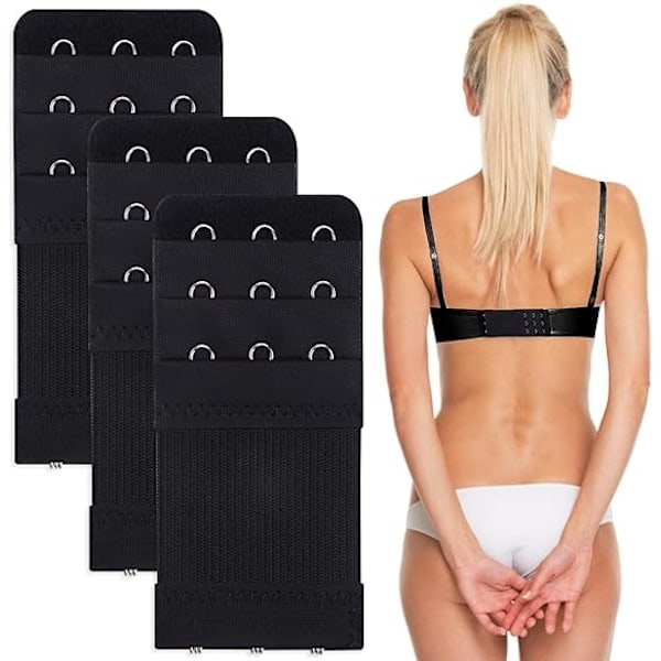 3-pack BH-förlängare för kvinnor 3 krokar 3 rader elastiska BH-förlängare elastiska BH-bandskrokar