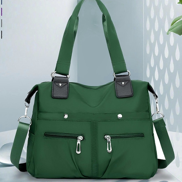 Multi Stor Kapacitet Vandtæt Lomme Nylon Taske Dame Tote Skuldertaske 100% Ny Green