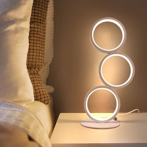 LED Skrivebordslampe Dimbar Moderne Nattbordslampe Hvit Ring