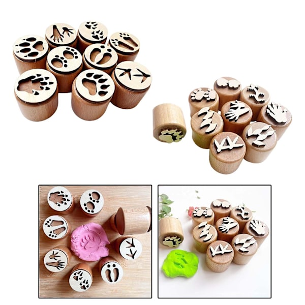 6 Stempel i Tre, Dekorative Journal Dekor Planlegger Dyrespor Stempel Beige Beige 3.5cmx3.5cmx3cm