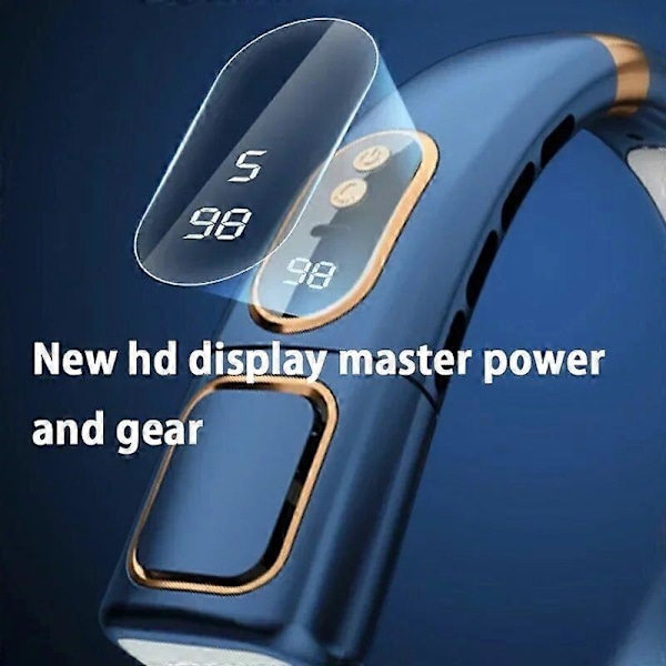 Drivna Handfläktar Hängande Halsfläkt Digital Display Power ventilador Bladlös Halsbandsfläkt Bärbar Sommar Luftkylare USB Uppladdningsbar LED Black