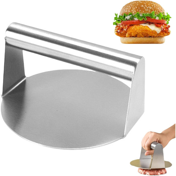 Burgerpress i rostfritt stål, hamburgerpress, smashburgerpress, baconpress, smashburgerkit, burgerpress i gjutjärn