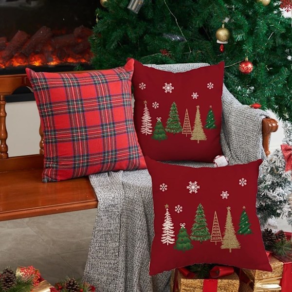 Juleputetrekk 18x18 tommer, sett med 2, Juletre Dekorativ Grønn Pyntepute, Vinter Juledekorasjon for Hjemmesofa