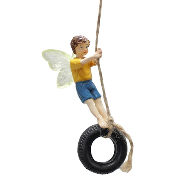 Resin Statue Miniature, Fairy Garden Boy Figurine Wing Sculpture Angel Figure for Flower Pot Home Yard Lawn Ornaments