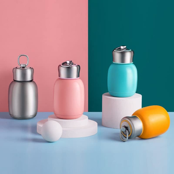 Liten vakuumisolerad vattenflaska 9,4 oz Mini termosmugg Bärbar rostfritt stål Vakuum kaffekopp Resmugg Pink