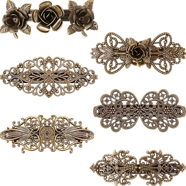 6 st Vintage hårspännen för kvinnor Retro franska blomma Hårklämmor Metall Brons Hårnålar Hårstyling Accessoarer