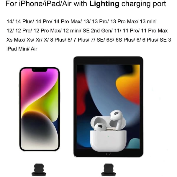 6 støvpropper til iPhone 14 Pro Max (sort)