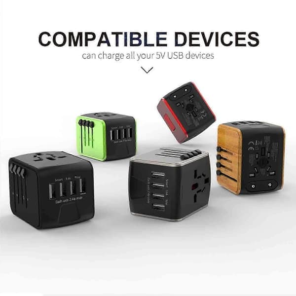 Universal reseadapter 4USB-portar 3.0A Typ-C snabbladdning Grön