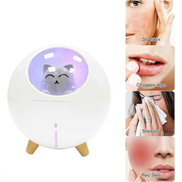 Mini Luftfugter, USB Bærbar Støjsvag Luftfugter, Sød Baby Luftfugter, Soveværelse Luftfugter med LED Natlys Funktion til Soveværelse, Kontor