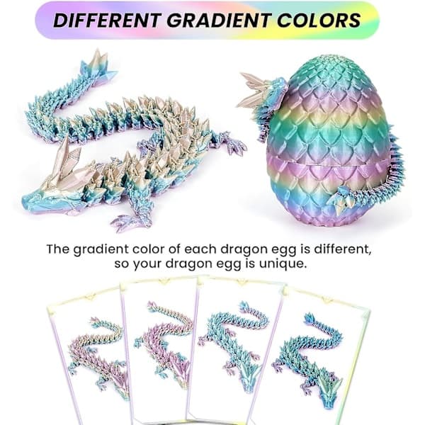 Påskägg, 3D-printade drakägg, Kristall-drak fidget-leksaker, Fullt ledad drakgåva Cuma Grmez