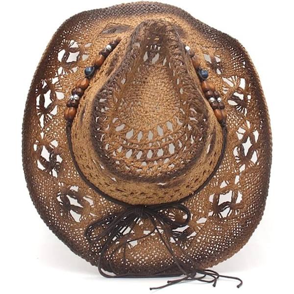 Hålur flätad cowboyhatt  Sommar strand cowboyhatt dam västerländsk solhatt krossbar Boho flätad cowboyhatt