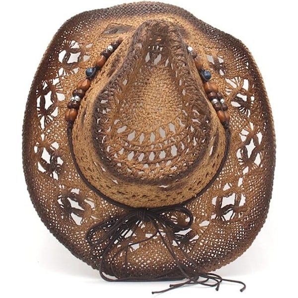 Uthult stråcowboyhatter  Sommerstrand Cowboyhatt Dame Western Solhatt Knusbar Boho Strå Cowboyhatt