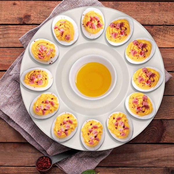 Fylld Äggbricka - Vit Keramik Porslin 12 Koppar Ägg (2-pack) Serveringsbricka Cateringfat för Hårdkokta Fyllda Ägg, Påskäggshållare & Efterrätter