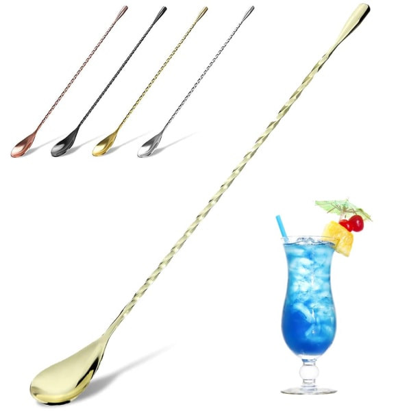 Cocktailblandare i Rostfritt Stål, Bar Spoon, Långt Handtag, Lång Cocktailomrörare för Bartender, Snygg Spiraldesign, Perfekt 30cm Gold
