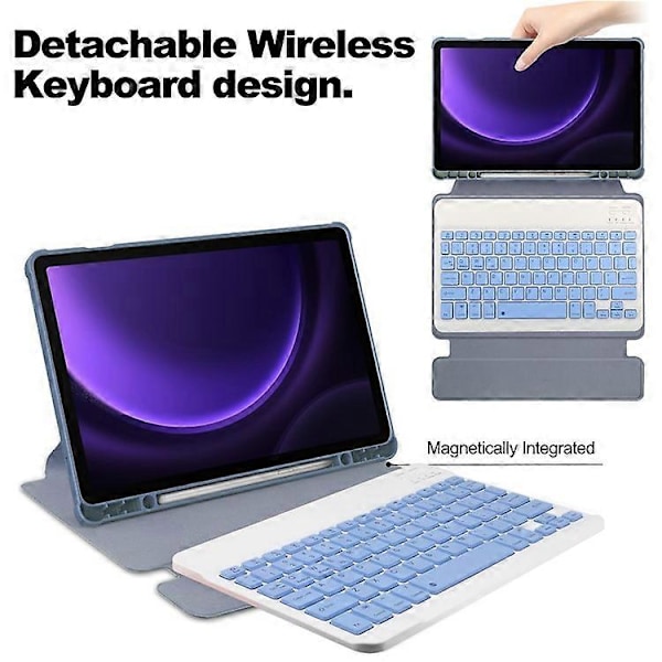 Kompatibelt Skal för Samsung Galaxy Tab S9 FE Läder+Akryl Roterande Ställskydd med Bluetooth-tangentbord Purple