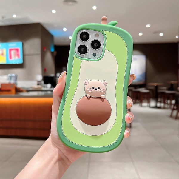 3D Avocado Telefonfodral för iPhone 14 Pro, Söt Cartoon Flickor Kvinnor Kawaii Björnavokado Form Mjuk Silikon Telefonfodral för iPhone 14 Pro 6.1 Tum 2022