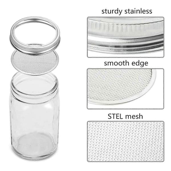 4-pak spirelåg i rustfrit stål til brede Mason Jars til spiring