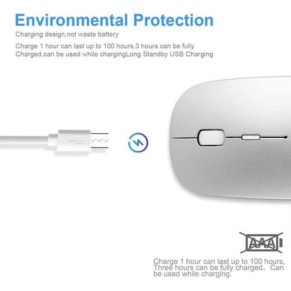 Trådløs Bluetooth Mus - Sølv - Lydløs - Genopladelig - 3 DPI Niveauer