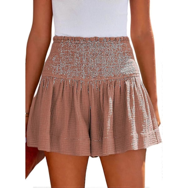 Damshorts Bomull Hög Elastisk Midja Plisserade Volang Söta Shorts Strand Flödande Casual Shorts S-xl Pink X-Large