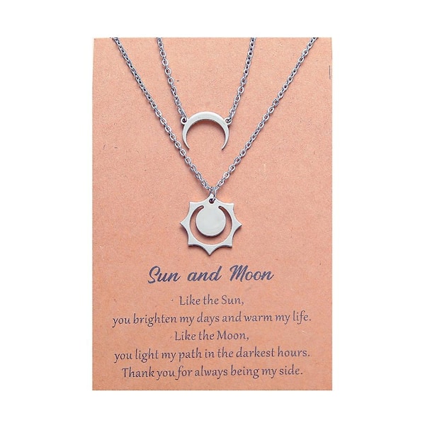 2 osaa Onnenkaulakoru Aurinko ja Kuu riipusketju Kaulakoru Bff Ystävyys Silver