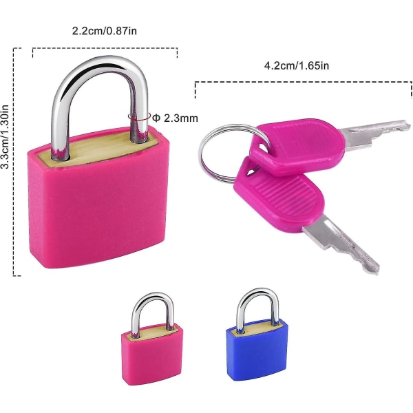 2 stk Kuffertlåse med nøgler, 23 mm farvede bagagelåse Kufferthængelåse Mininøglelåse Rejselås Små hængelåse (rosarød blå)