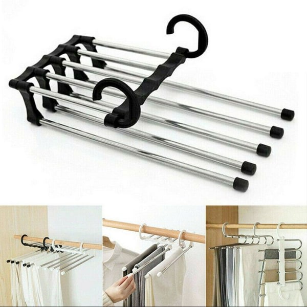 Hanger for 5 trousers - Clothes hanger - Connection hook - Organizer Black