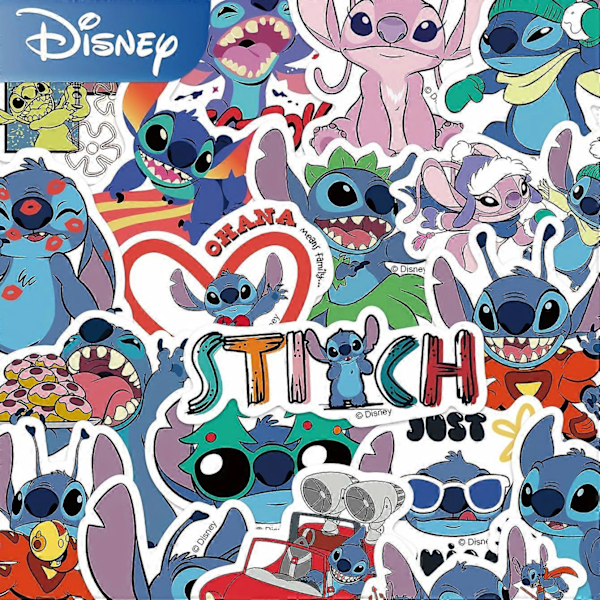50 stk. Disney Lilo & Stitch Vanntette Klistremerker - Slitesterke PVC-dekaler for Laptoper, Vannflasker, Telefoner og Mer